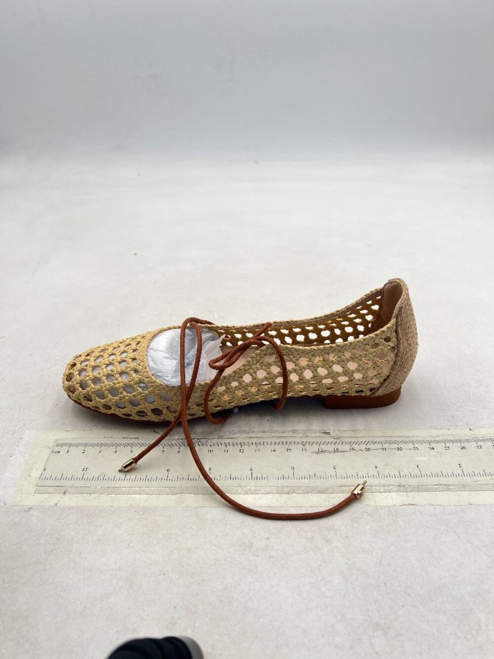 XYD Beige Bowtie Square Toe Mary Jane Flats Slip On Cutout Ballet Flat Shoes